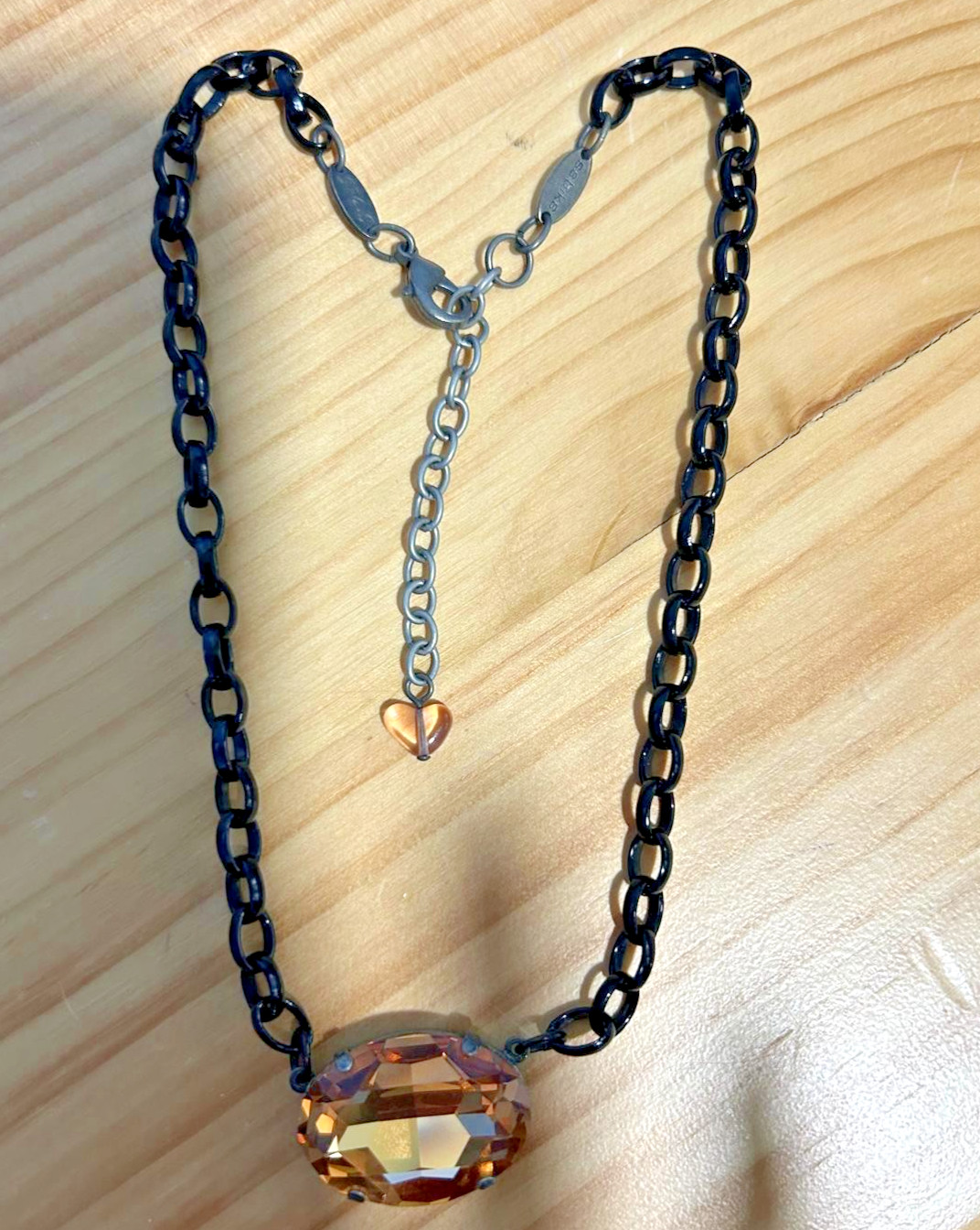 Authentic Sabika Topaz Amber Oval Crystal Pendant Statement Black Chain Necklace