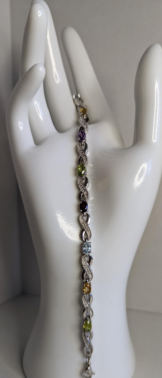7.25 in Peridot Amethyst Citrine Topaz Garnet Infinity Twist Bracelet 26.2.28-9