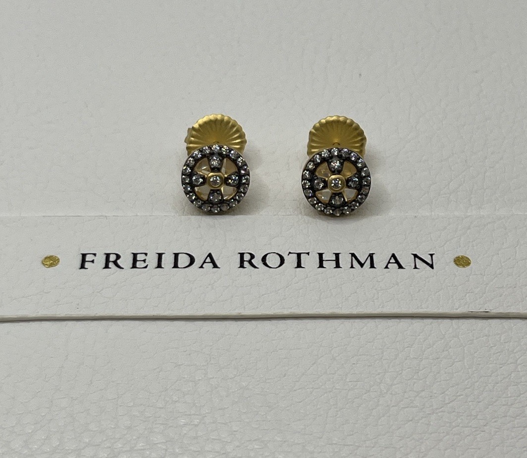 Freida Rothman 14k Gold & Black Sterling Silver 925 Clover Cage Stud Earrings
