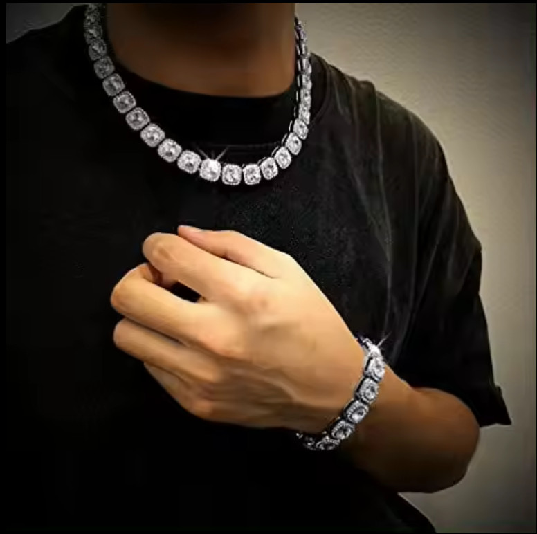 12mm Square Tennis Link Cubic Zirconia Gold Plated 16″-30″ HipHop Necklace