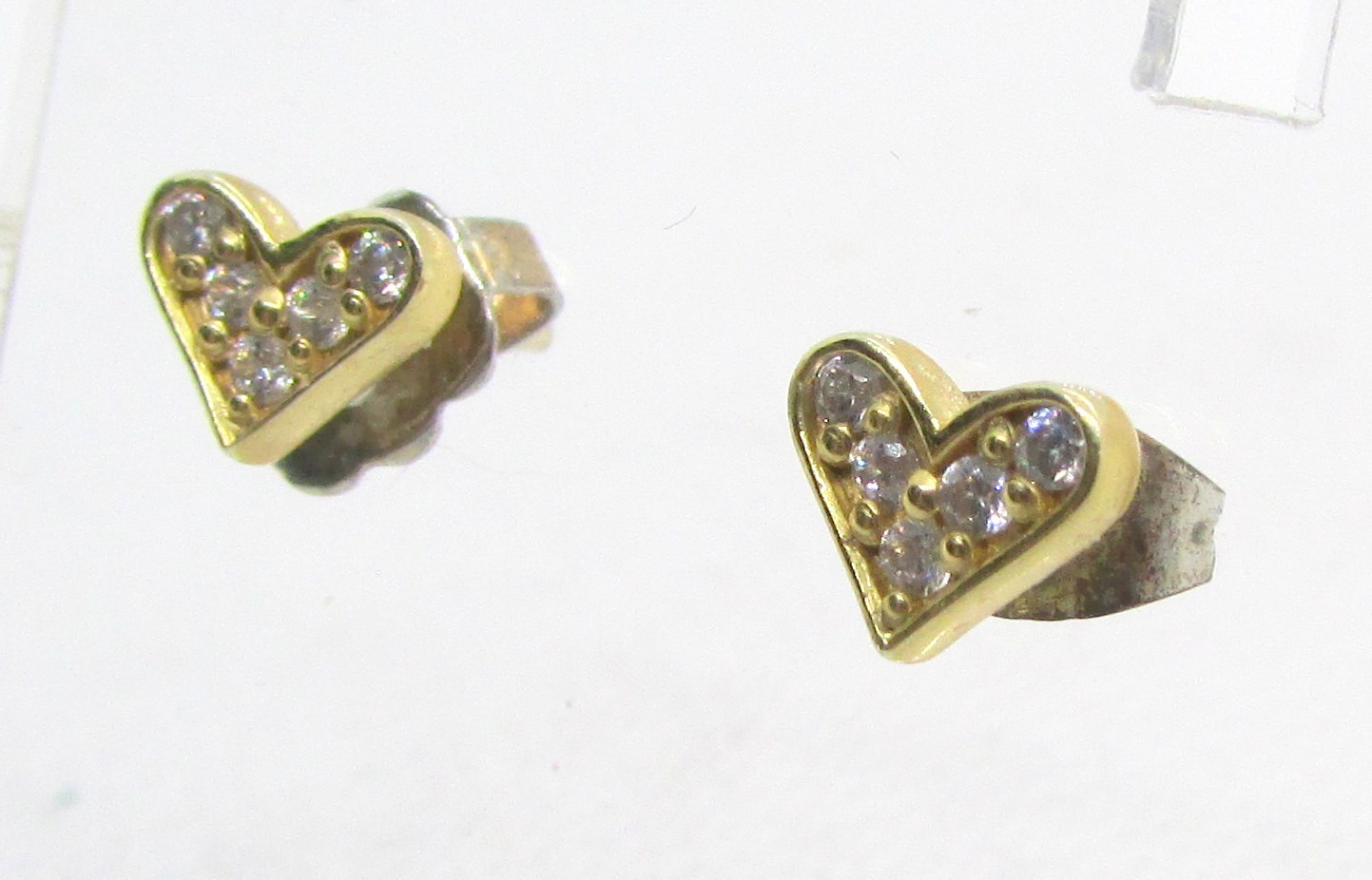 Gold Over 925 Sterling Silver Cubic Zirconia Heart Post Earrings 7.1X5.8mm – 1g