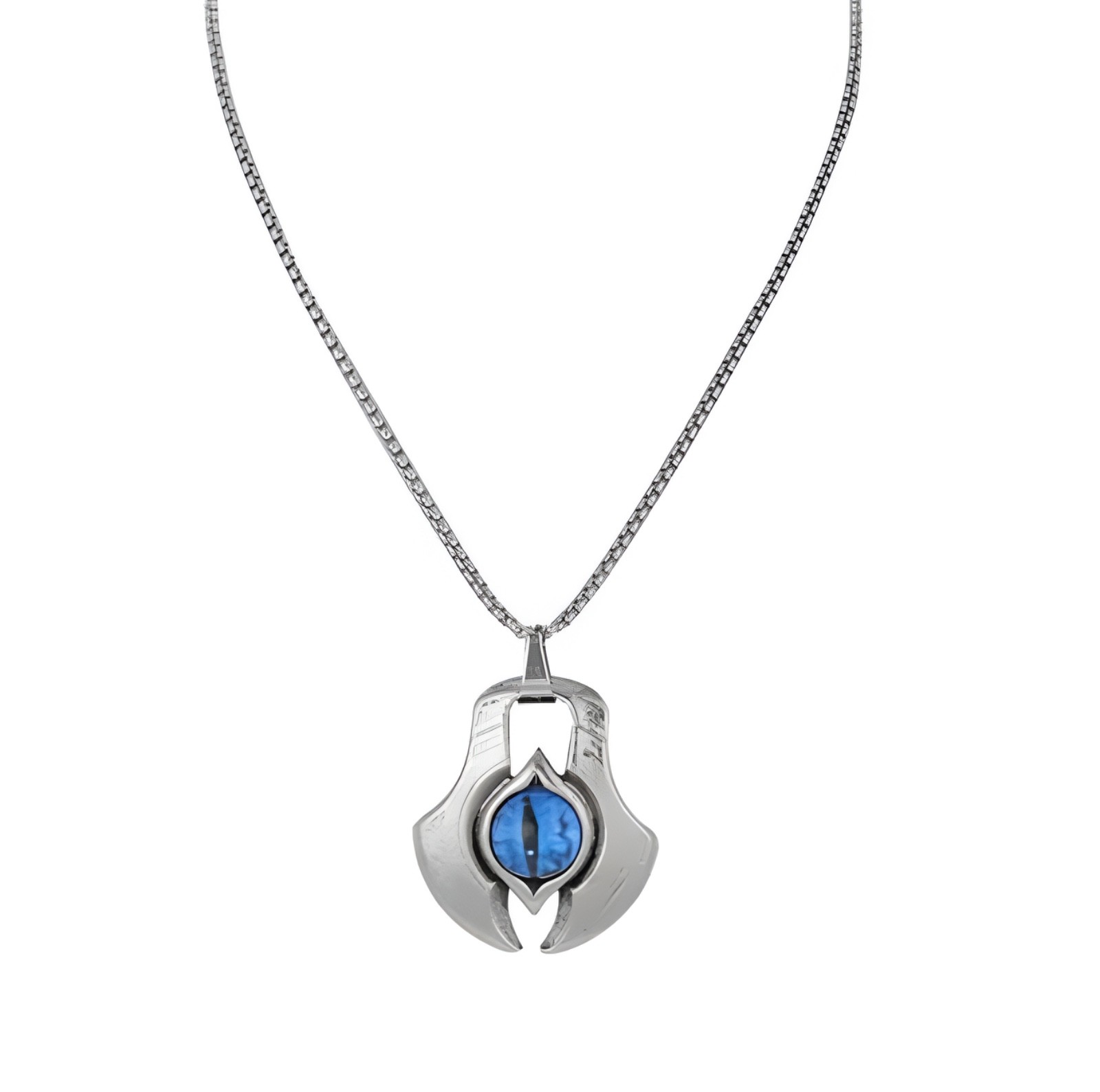 Blue Eye Pendant Necklace Alloy Silver Tone Chain 60cm Gothic Charm