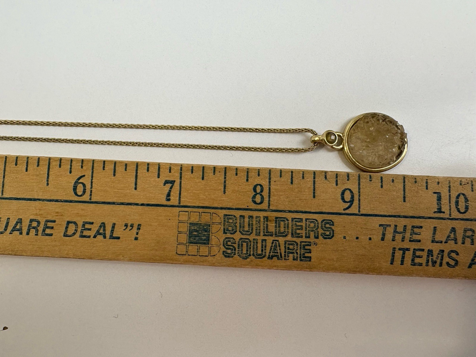 Lucky Brand Necklace 18” Gold Tone Drusy Quartz Disk Wheat Link Chain Extender
