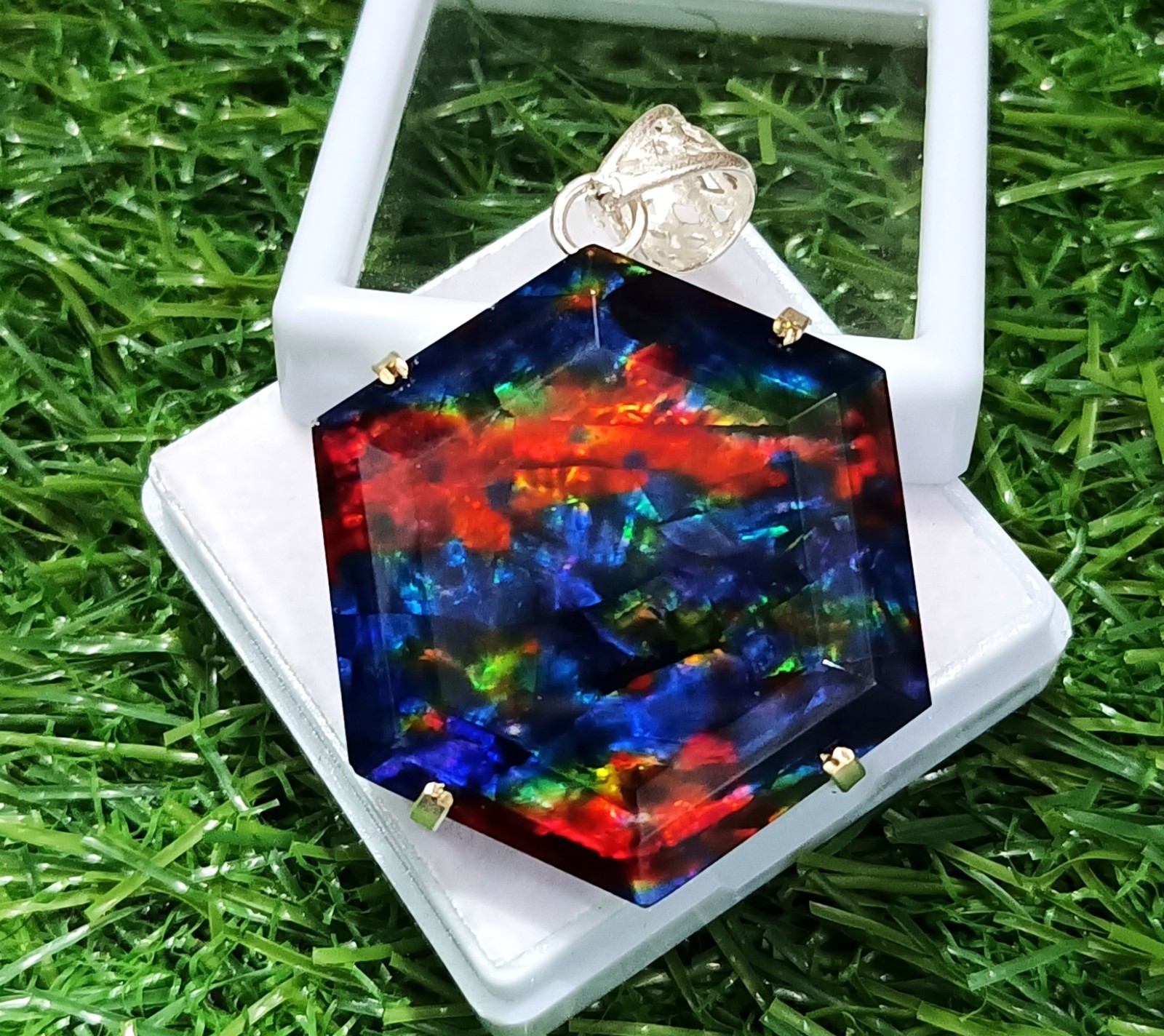 74.85 Ct Natural Ammolite 925 Solid Silver PENDANT Multi Color Certified Gems