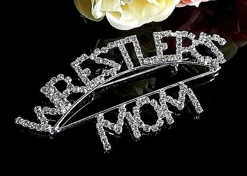 WRESTLER’S MOM Arc shape Rhinestone Pin- 2 3/4 inches by 1 3/4 inches