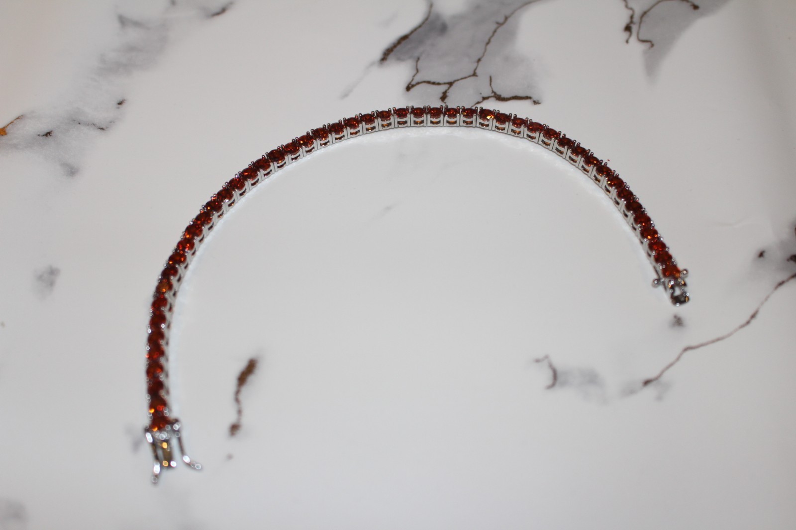 14k STAMPED 4mm AMBER RUBY Sapphire Tennis BRACELET 12ct Lab Sim VVS Diamond Gem
