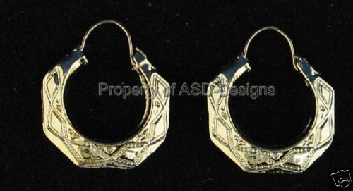 1pr Gold Plated Fancy Design Hoop Wire Earrings 5396