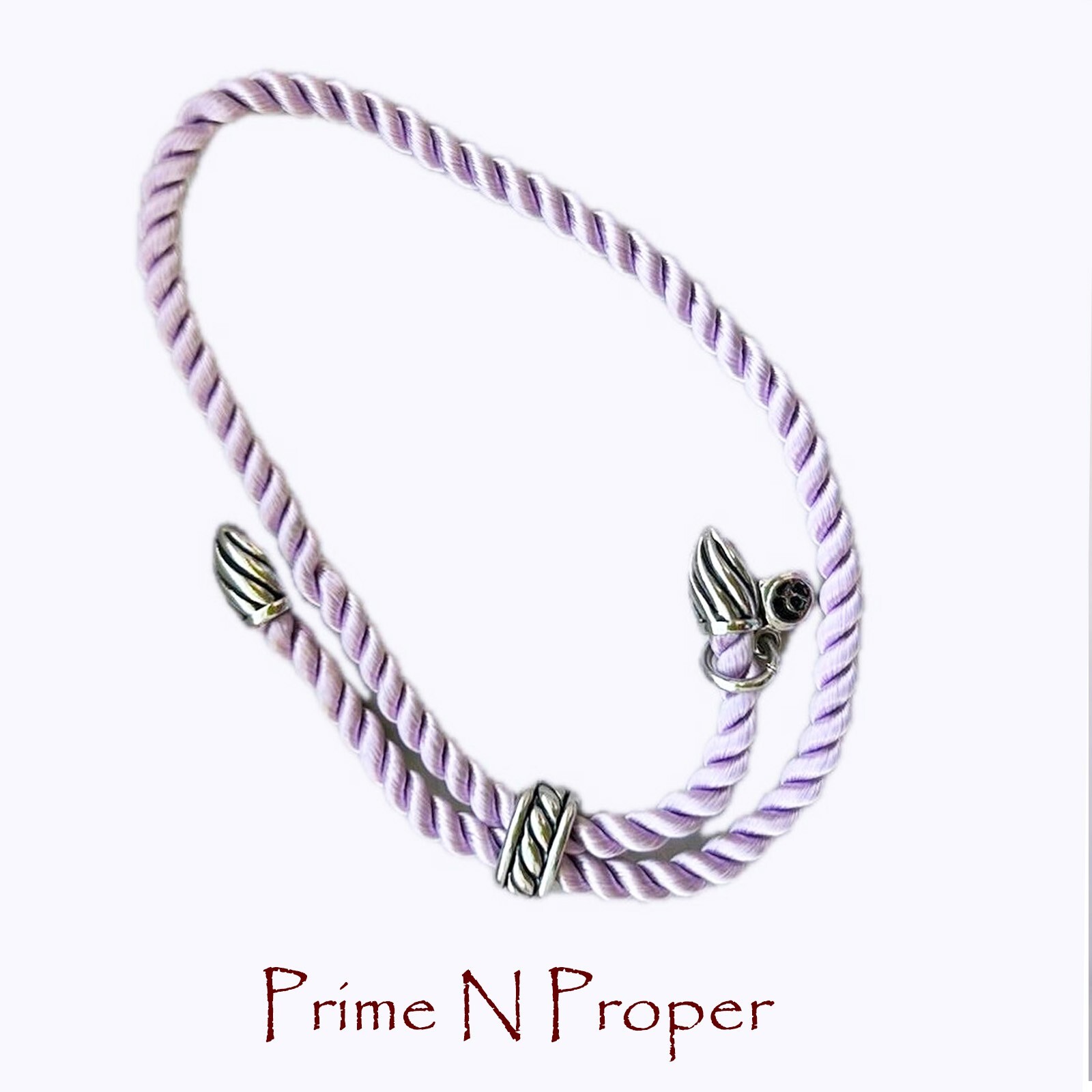 David Yurman Sterling Silver Lavender Silk Rope Adjustable Cord Bracelet