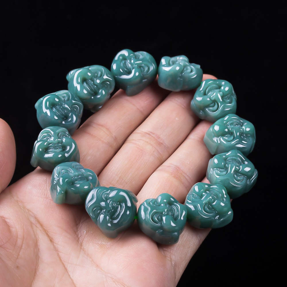 Certified Natural Grade A Jadeite Maitreya Buddha Head Bead Bracelet