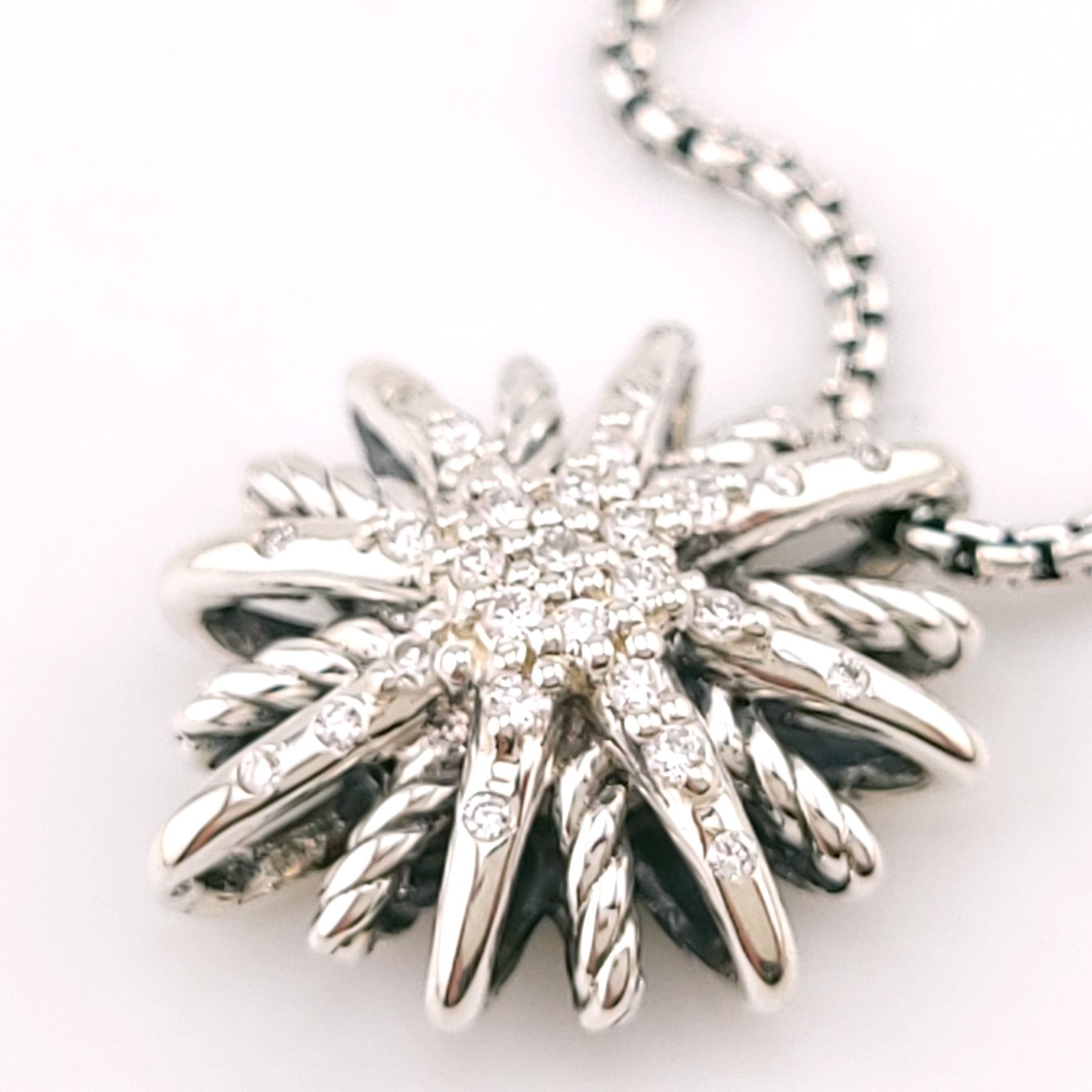 DAVID YURMAN Sterling Silver Small 16mm Starburst Diamond Pendant Necklace