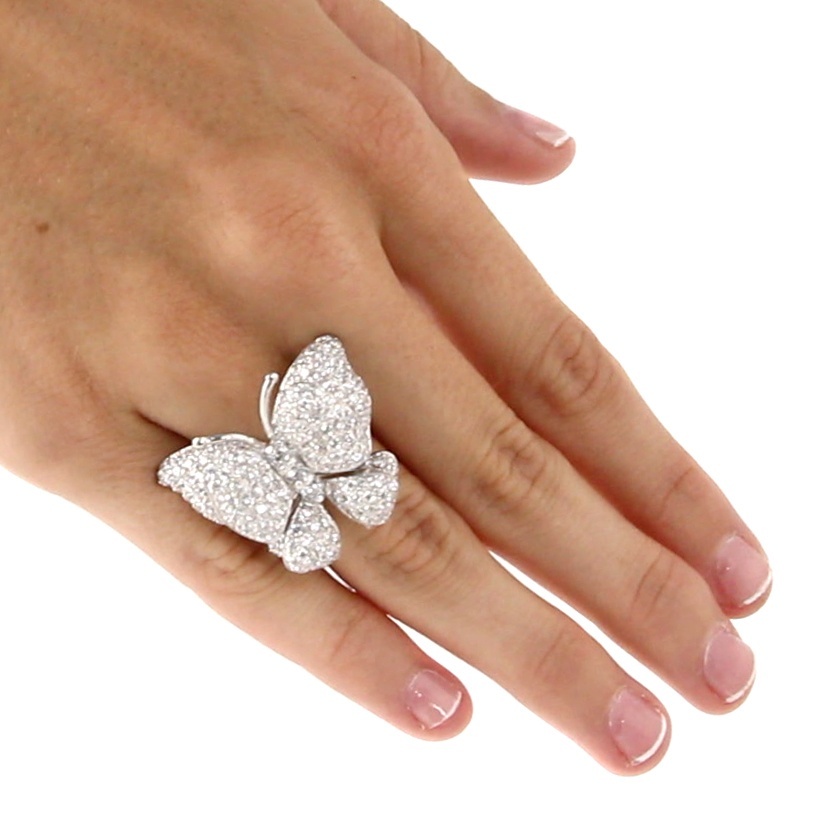 WOMENS SILVER TONE BUTTERFLY 4.50 TCW ROUND CZ RING SIZE 7,8,9,10,11,12