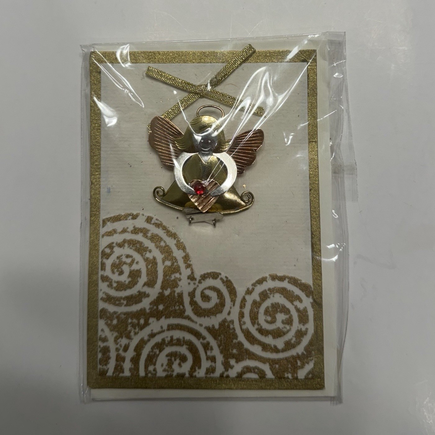 Chico’s Angel Pin Gold Tone Metal Red Crystal, Silver & Copper Accents, Angels