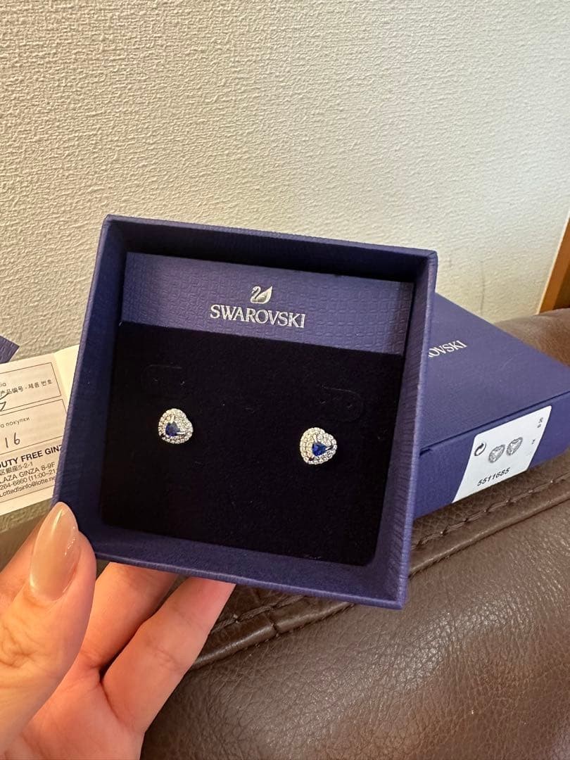 Swarovski One Stud Earrings Heart Blue Rhinestones Used