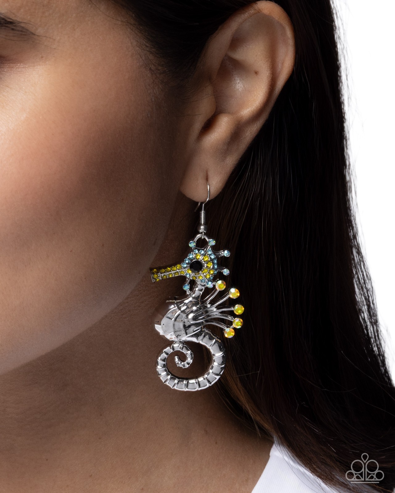 Paparazzi Sea Horse Shimmer – Yellow – Iridescent Rhinestones – Silver Seahorse