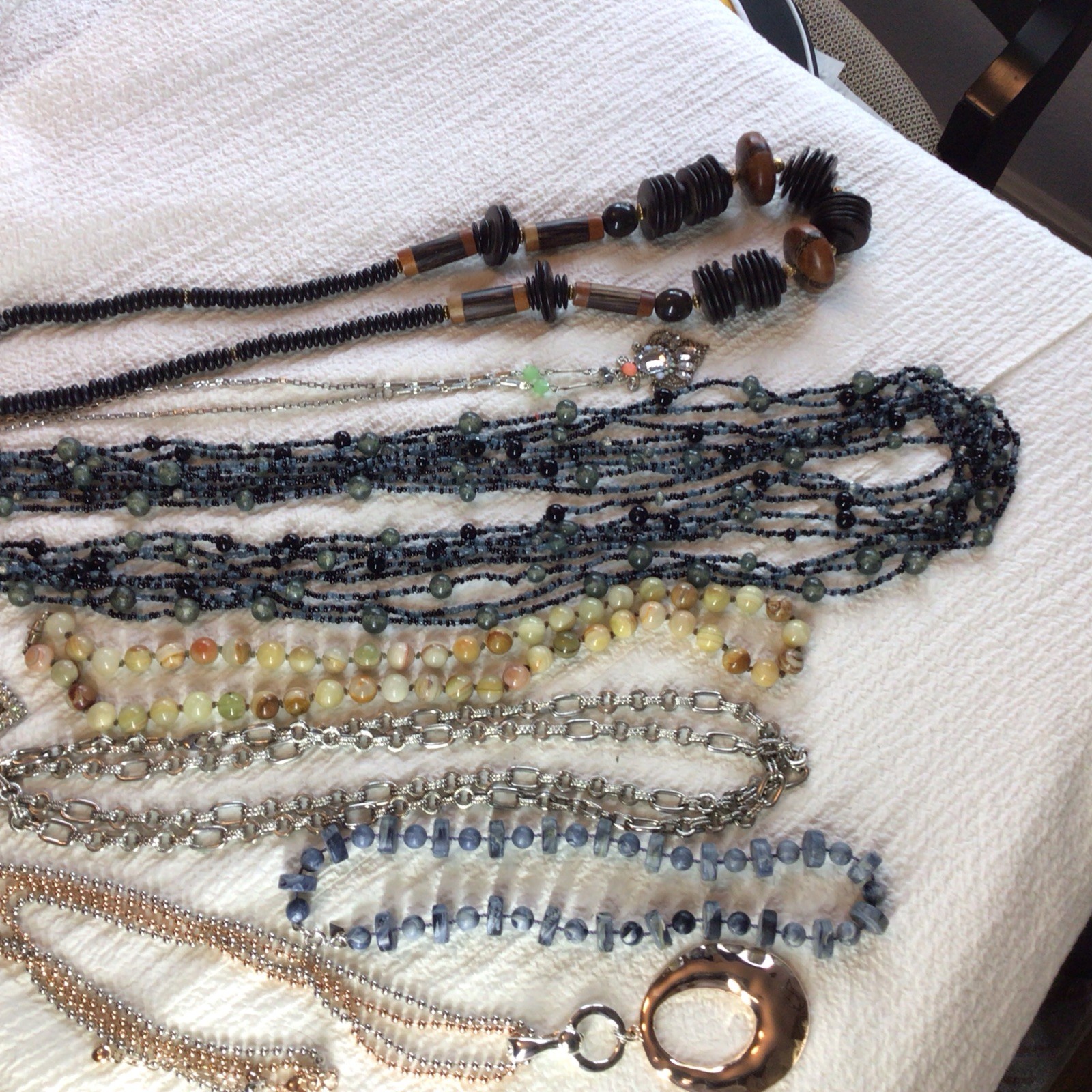 Lot Of 7 Costume Necklaces, I Pr Earrings, 1 Agate Necklace
