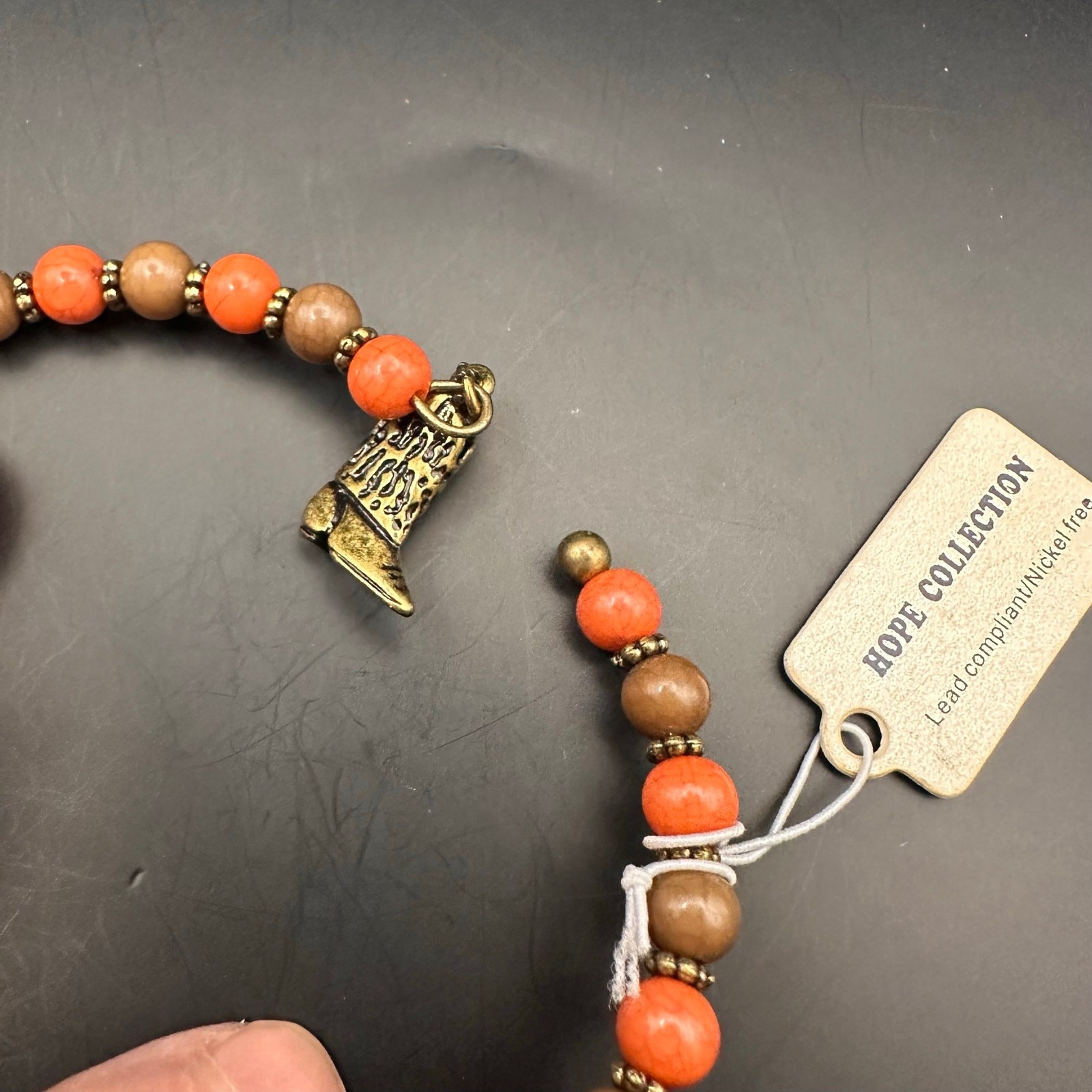 Hope Collection Cowboy Boot Charm Bangle Beaded Bracelet Set 3 NWT Orange Brown