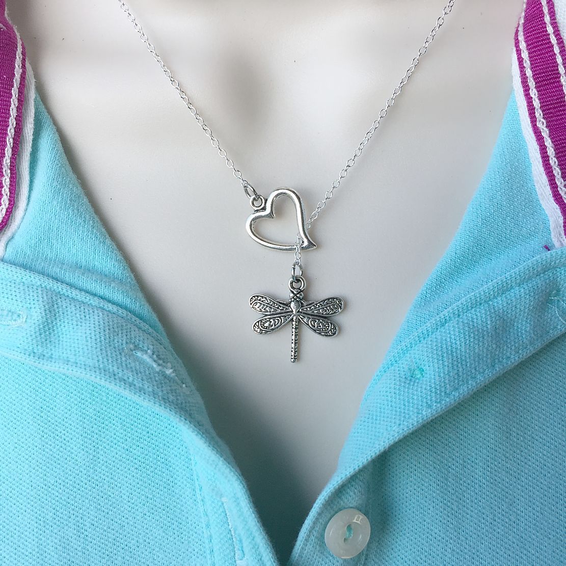 I Love Gilmore Girls Dragonfly Silver Lariat Style Y Necklace.