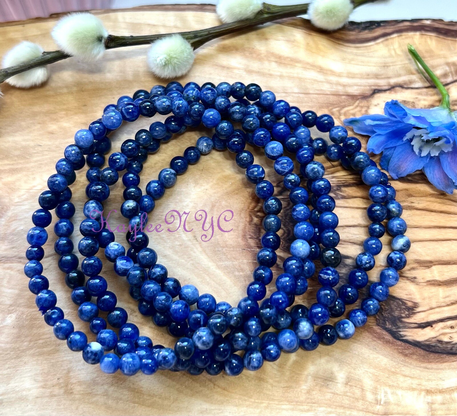 Wholesale Lot 6 Pcs Natural Sodalite 4mm 7.5” Crystal Stretch Bracelet