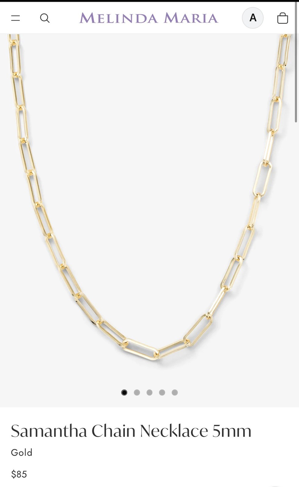 Melinda Maria Baby Samantha Paperclip Chain Necklace Silver NWT Dust Bag