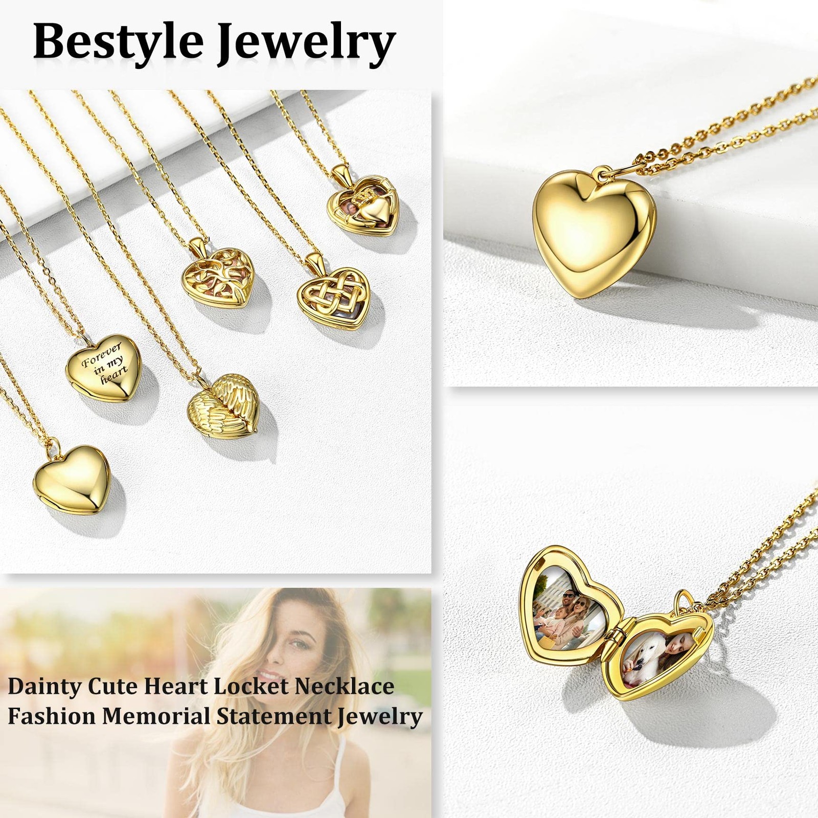 High Polish Silver Gold Heart Locket Necklaces for Women, Minimalist 18K Gold…