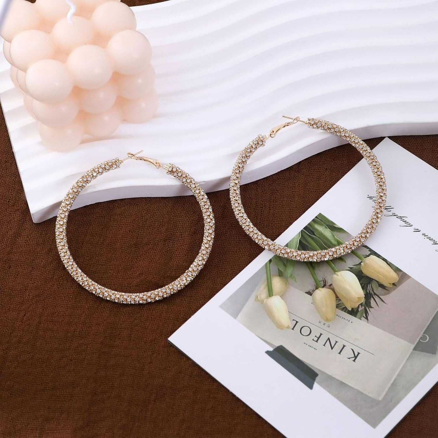 Big Hoop Earrings for Women 30Mm 40Mm 50Mm 60Mm 70Mm Rhinestone Silver Hoops Spa