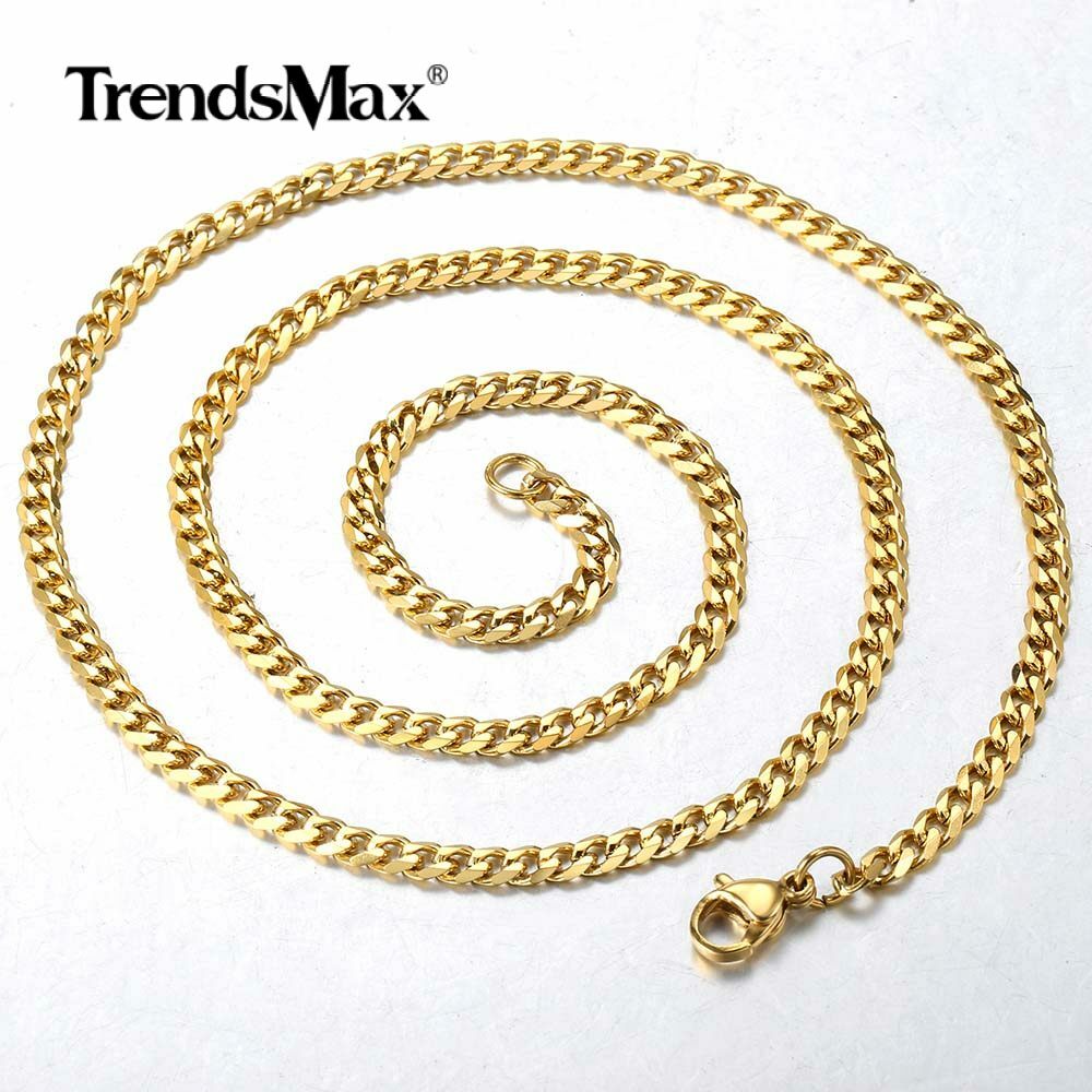 2-11mm 16″ Siilver/Gold Plated Stainless Steel Cuban Curb Chain Choker Necklace
