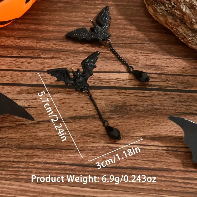 Gothic Punk Black Bat Stud Dangle Earrings Fashion Jewelry Halloween Party Gift