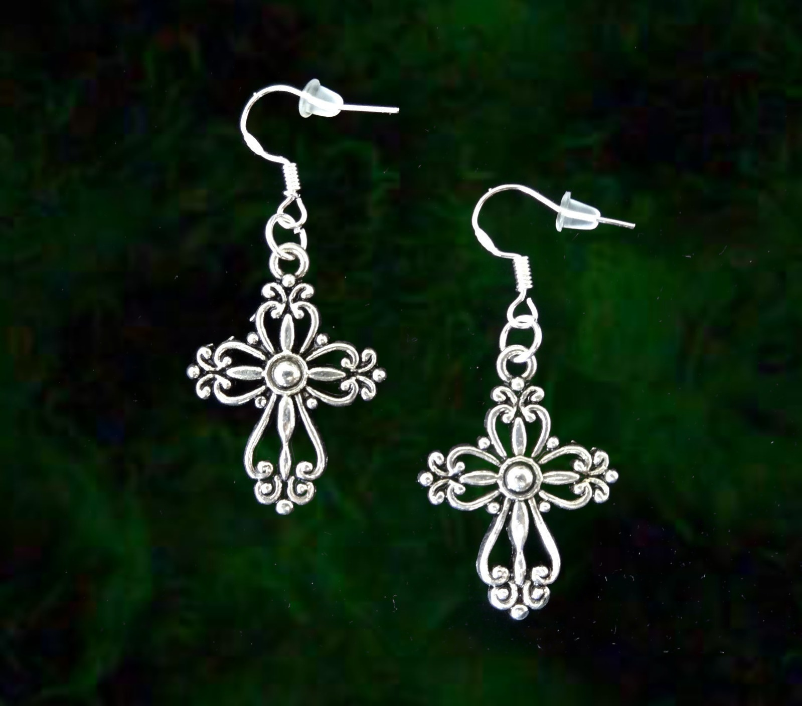 CELTIC IRISH CROSS SILVER DANGLE EARRINGS~ST PATRICKS DAY GIFT~STERLING HOOK