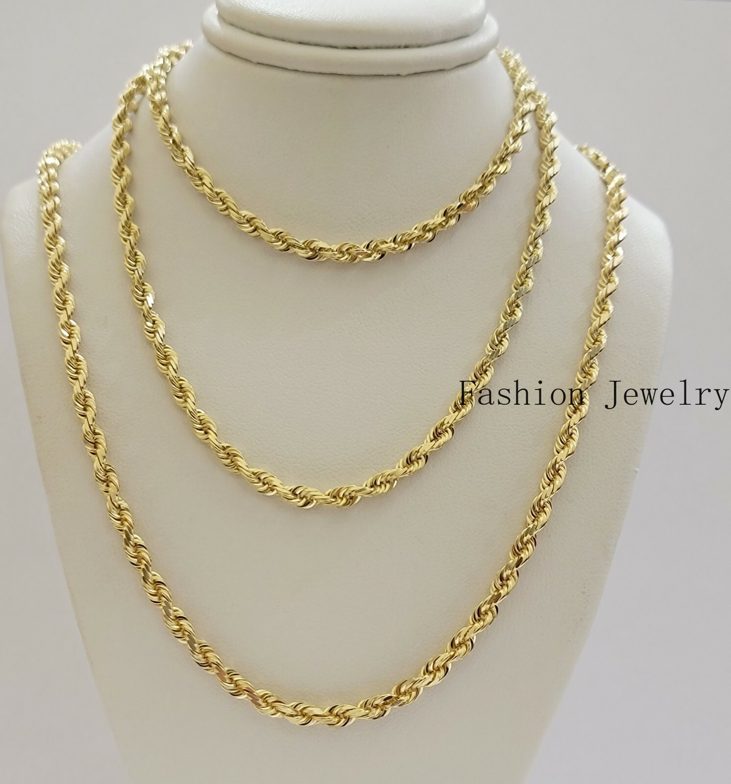 Real Solid 10k Gold Rope Chain Necklace 4mm-10mm Diamond Cut 18″-30″ For Pendant