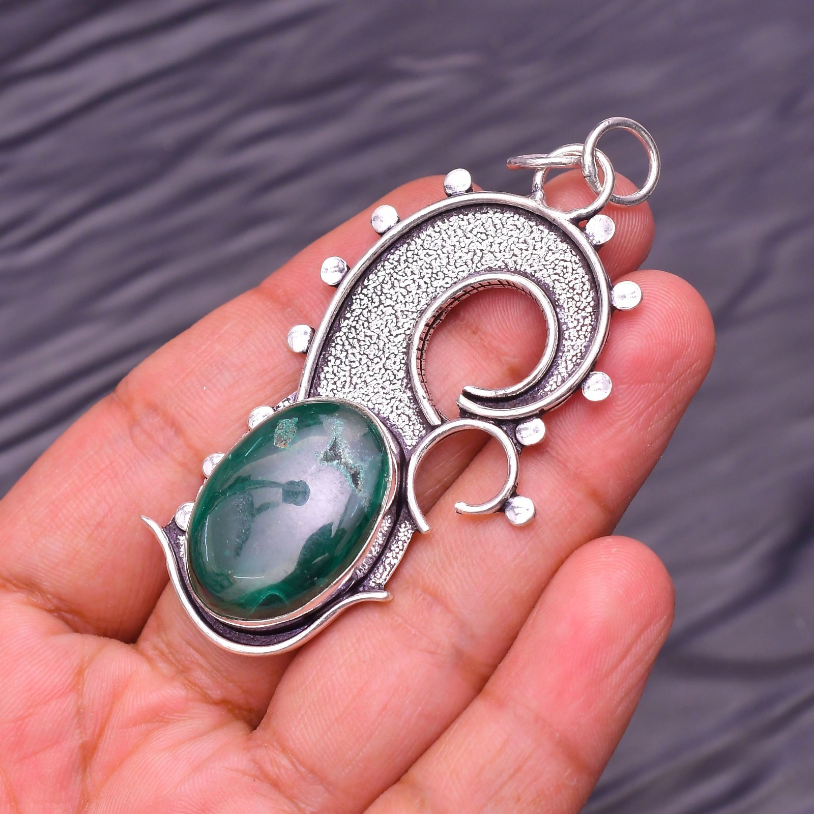 Malachite Gemstone 925 Sterling Silver Jewelry Pendant 2.63″