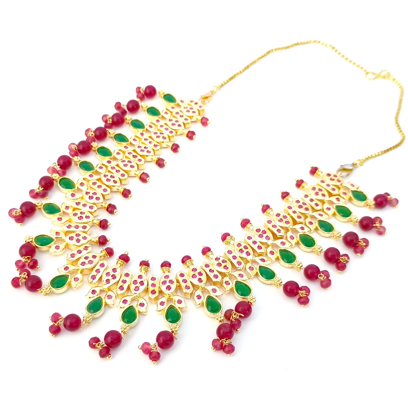 Premium Emerald & Red Onyx Meenakari Necklace jewelry, Gold plated Necklace Gift
