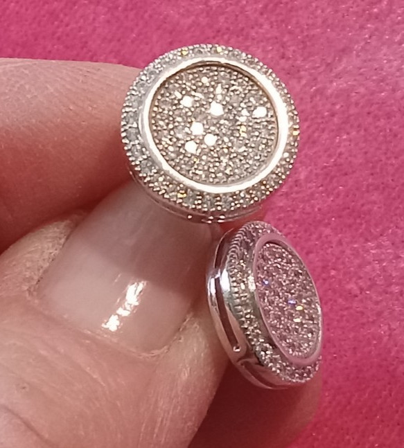 925 Sterling Silver Round-Cut Shaped C Z Button Stud Earrings