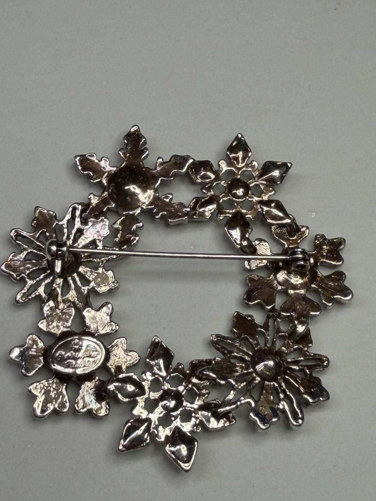 Christopher Radko Vintage Snowflake Wreath Brooch Pin Blue AB Crystals Christmas