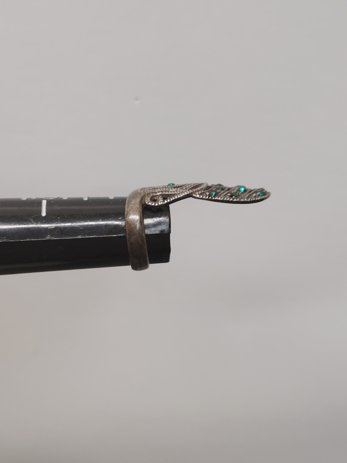 RARE Green Oxidized Sterling Silver 925 Finger Pinky Nail Ring Vintage