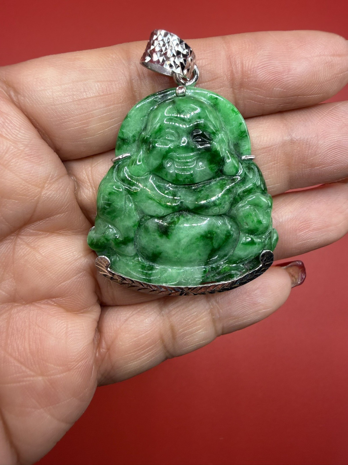Maitreya Laughing Buddha 100% Natural Color with Silver .Hand sculpted