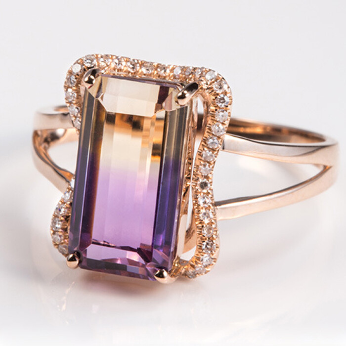 New Rectangle Bi Color Tourmaline Gems Classical Charm Women Rings Rose Gold