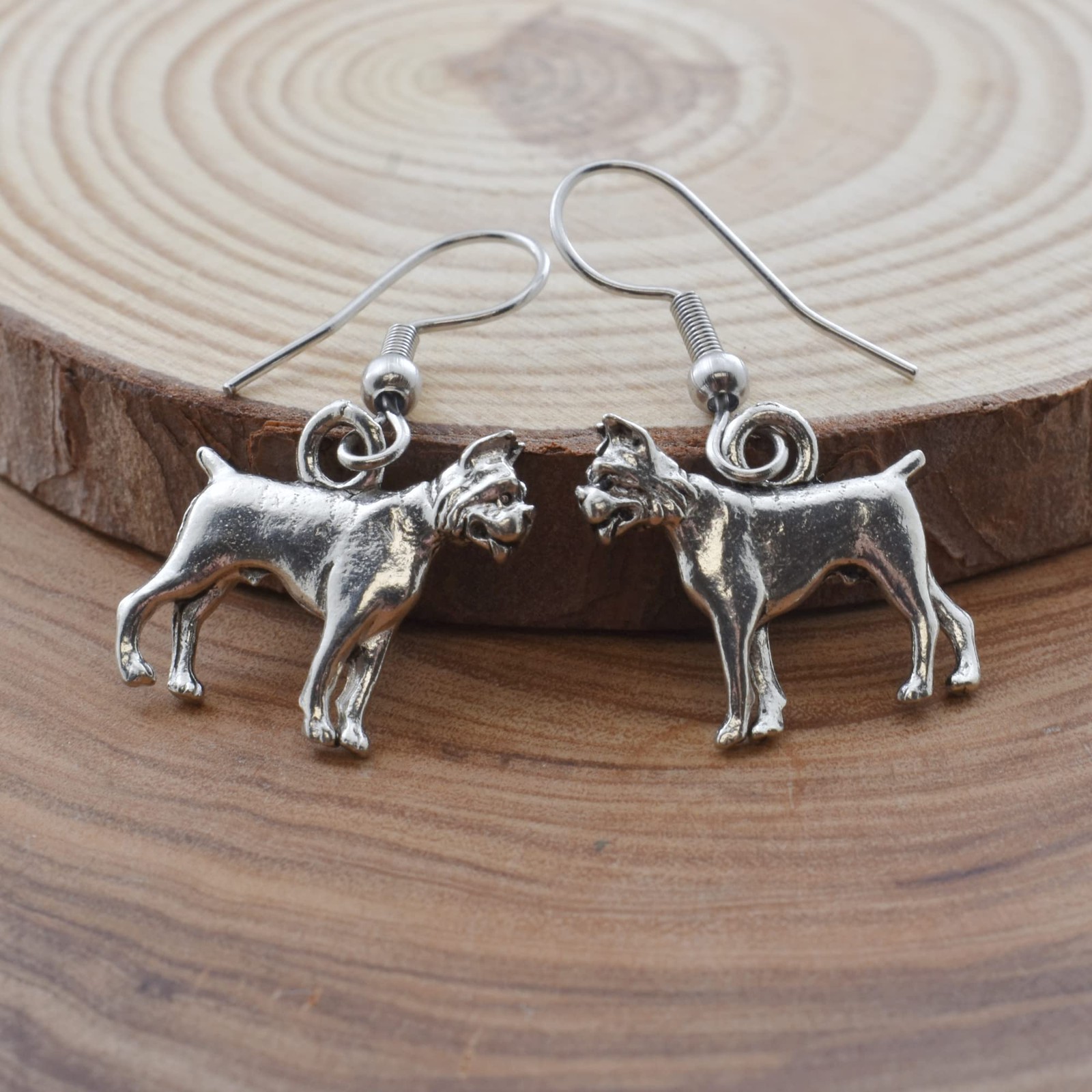 Boxer Dog Earrings in Silver Pewter |19mm x 17mm Boxer Charm | Dog Mom | Earr…