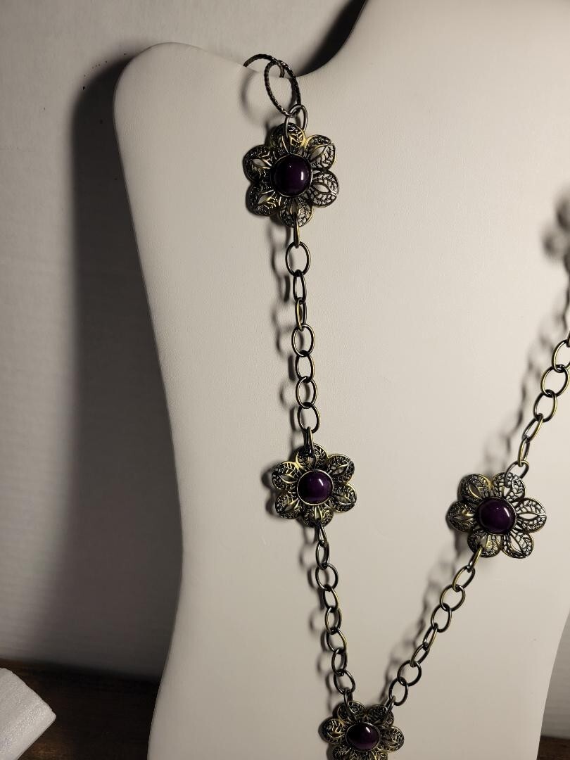 Amy Kahn Russell Pocket Watch Necklace 36” Bronze Floral READ DESCRIPTION PLEASE