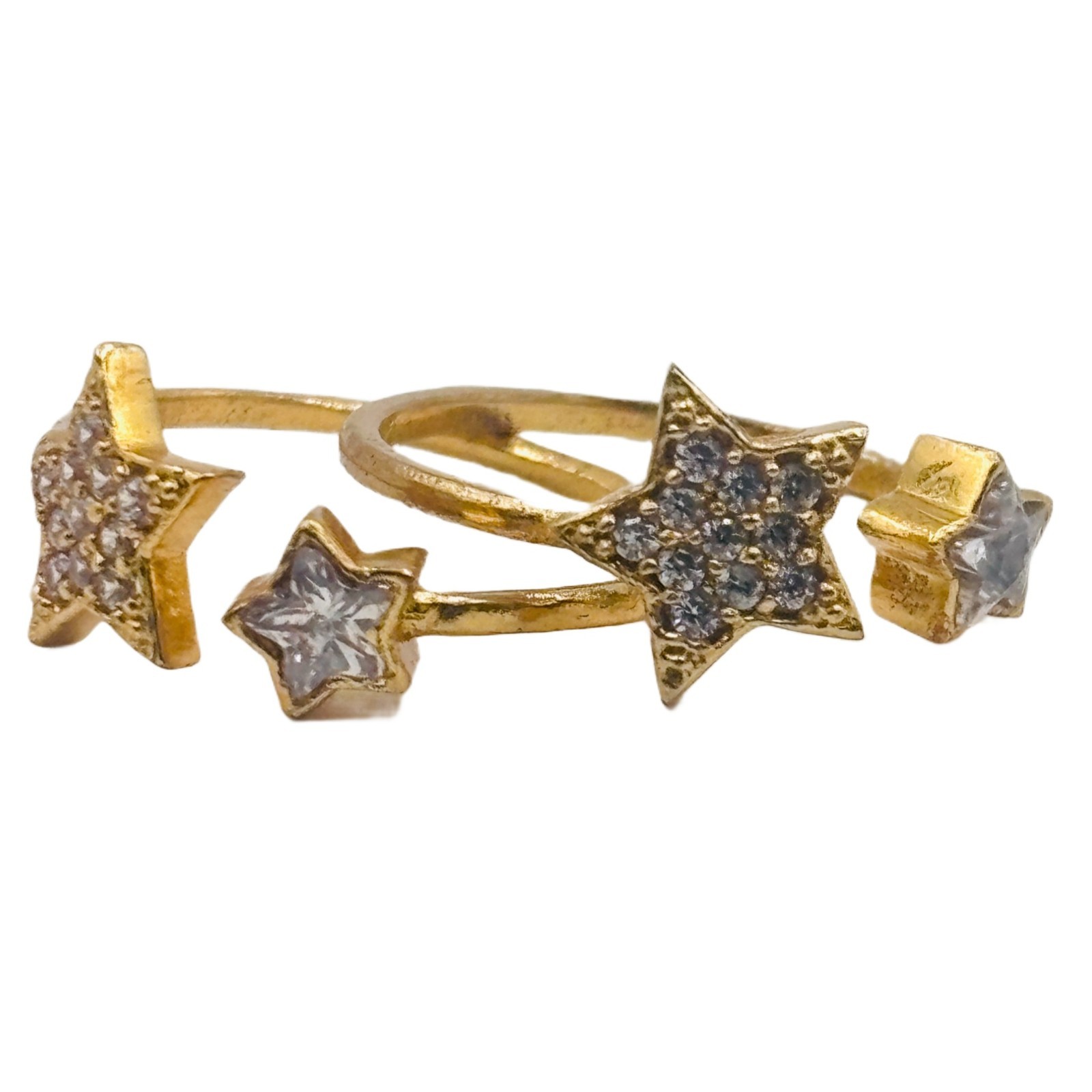 Gold Tone Open Adjustable Toe Ring with Star Design & Artificial White Stone