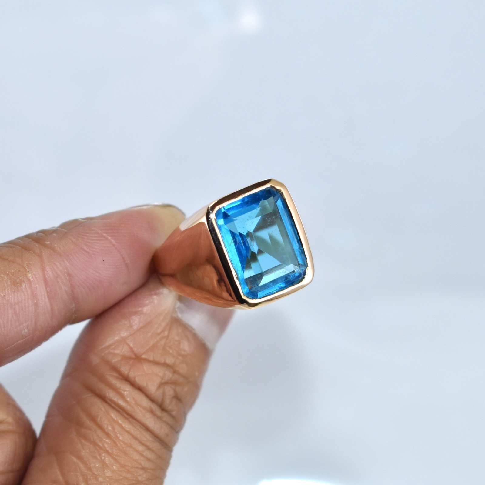 Elegant Bue Topaz Copper Handmade Ring Attractive Daily Wear Bold Look