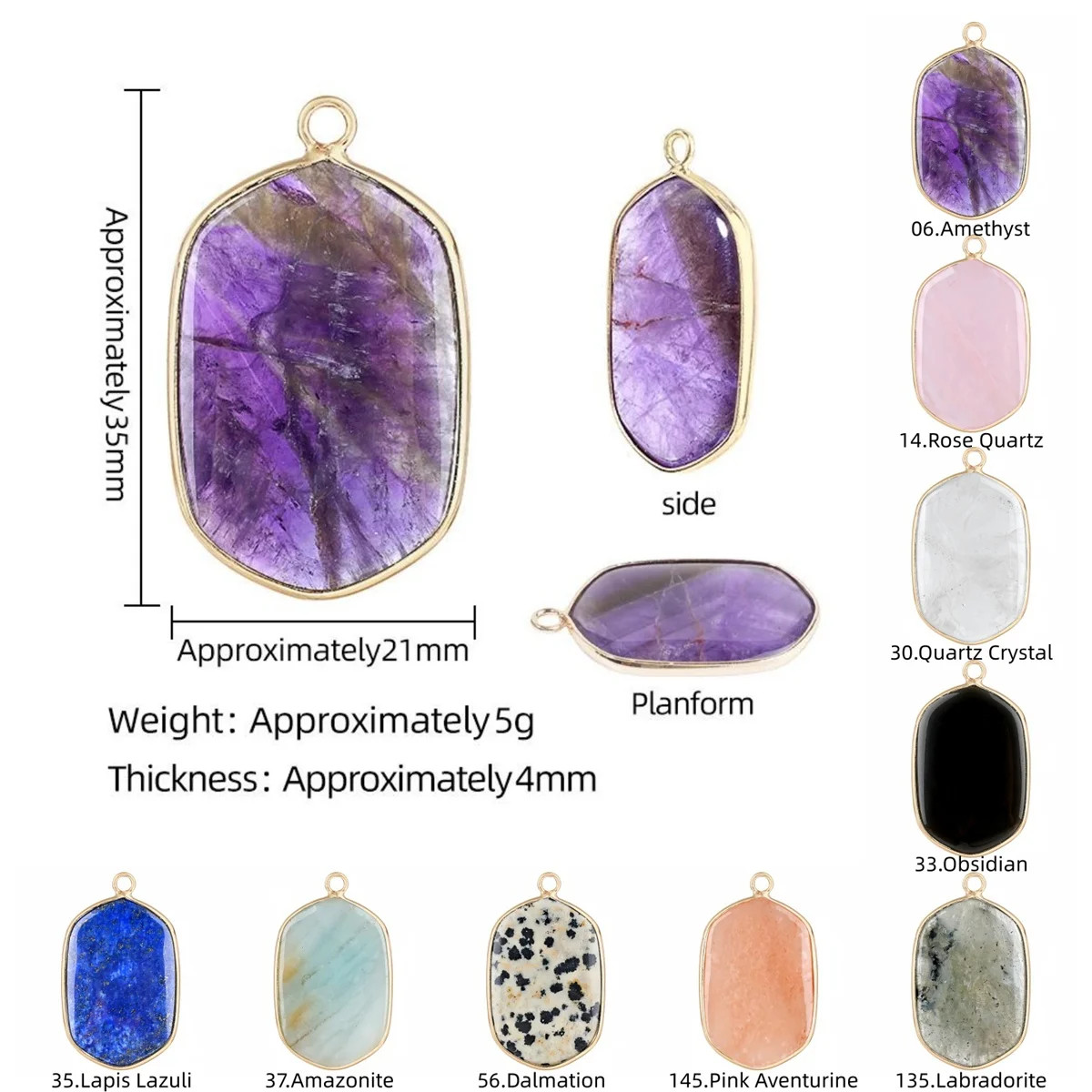 6PCS Healing Chakra Gemstone Pendant Necklace Black Cord Gold Charms Choker