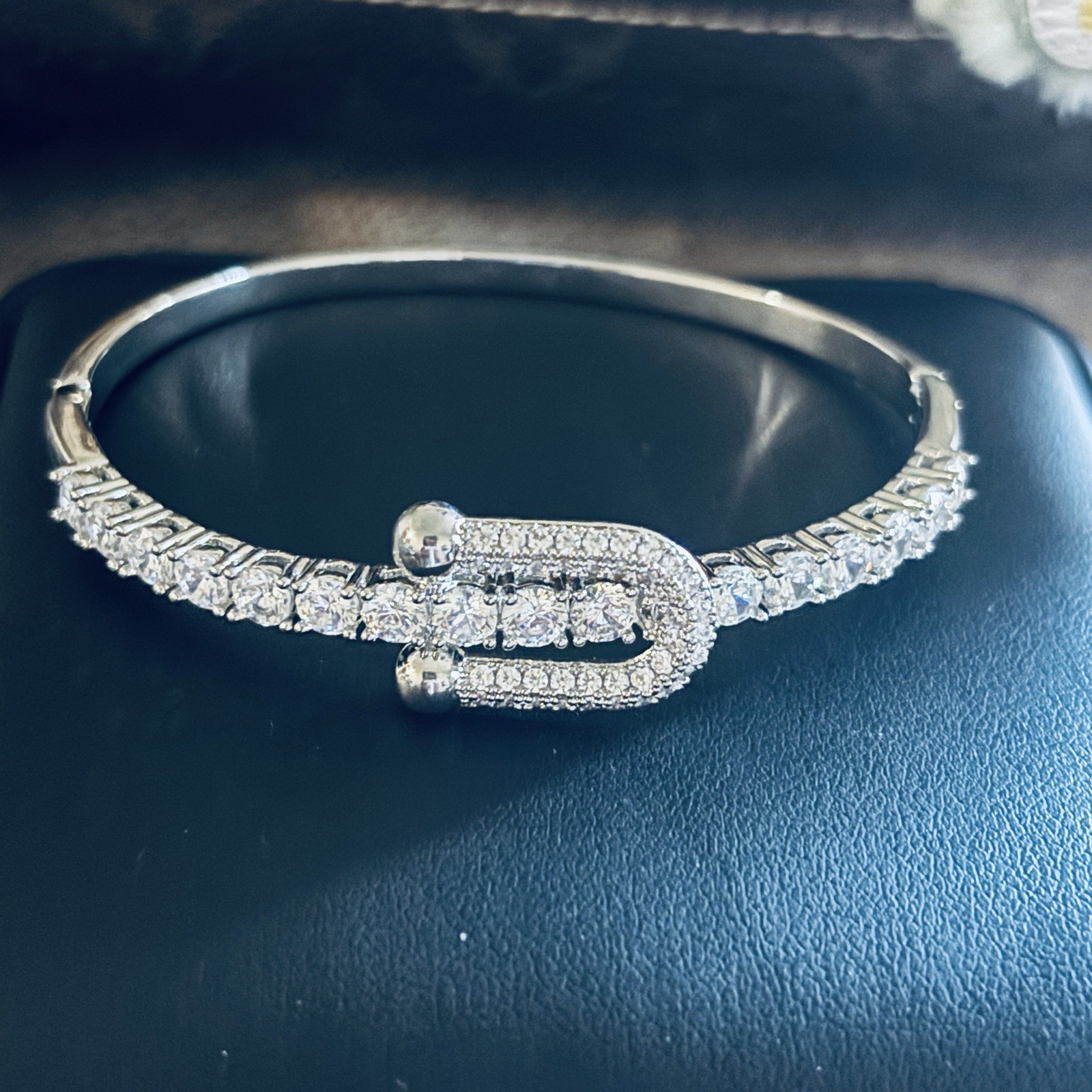 Pave Stones Buckle Style Bangle