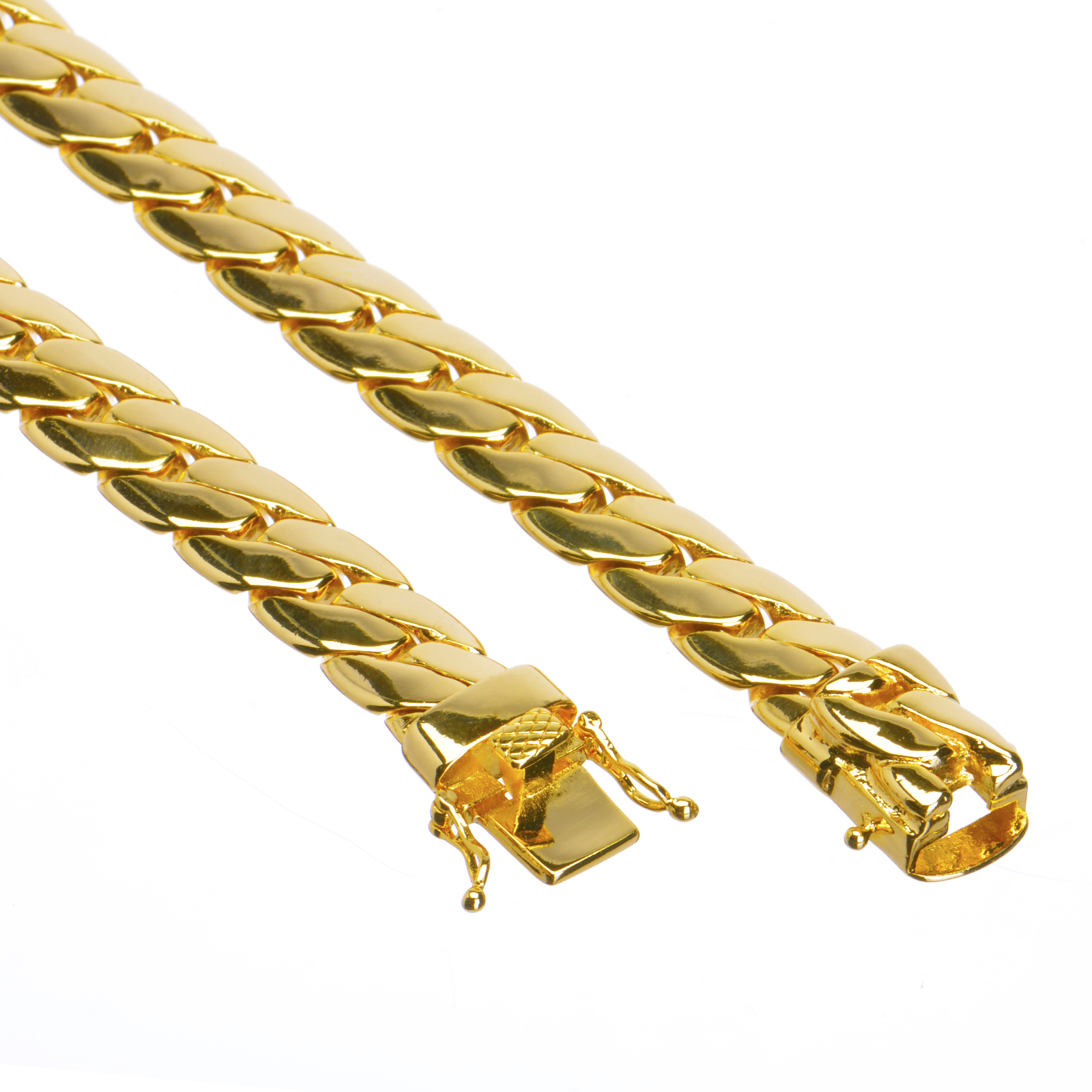 Men’s Cuban Link Chain Necklace Box Clasp Safety Lock 14K Gold Plated 8 mm / 26″