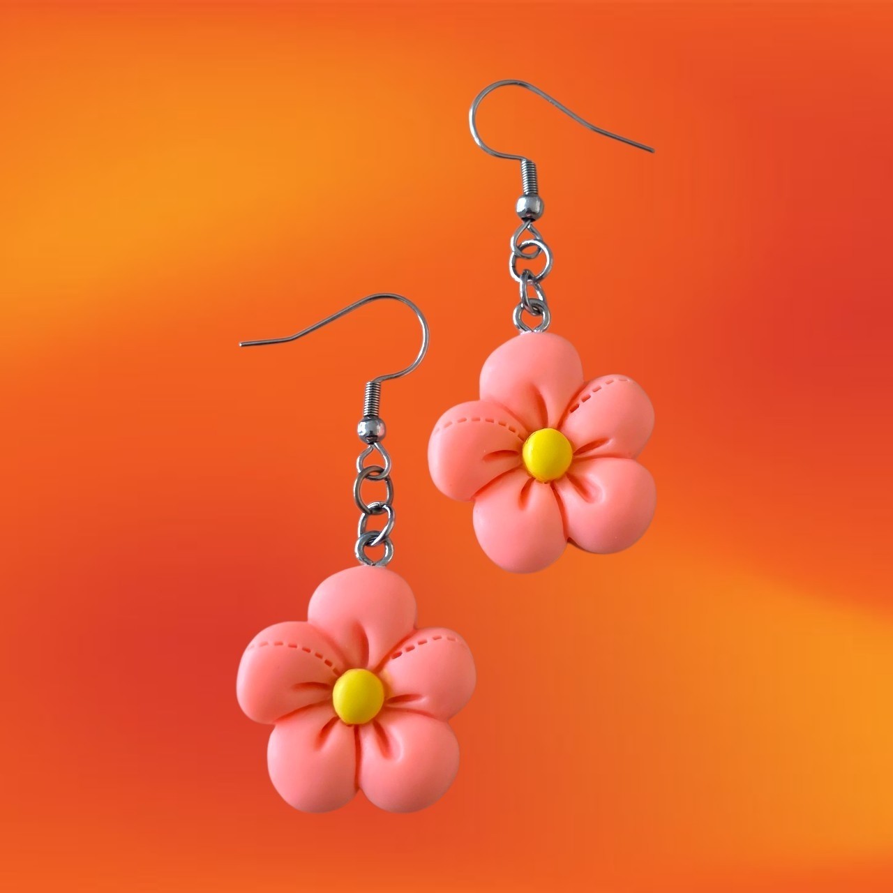 NEW Handmade Orange Hibiscus Flower Stainless Steel Earrings Unique 1 Pair AU