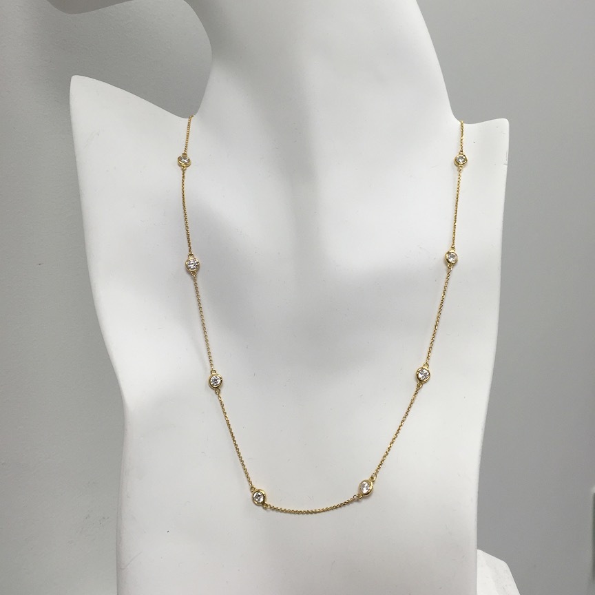 3 TCW Man Made Diamond By The Yard Station Necklace 14k 16″, 18″, 20″
