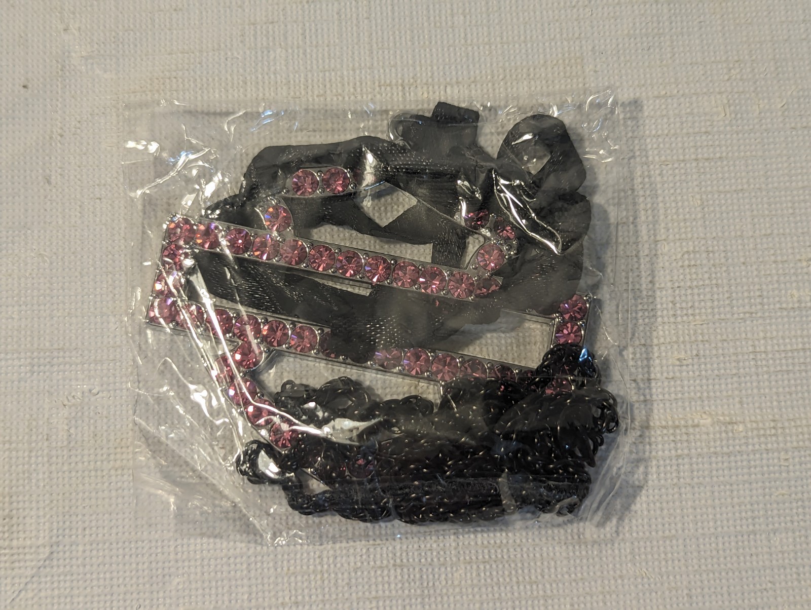 Harley Davidson Rhinestone Necklace, With Ribbon Choker Or Metal Chain.