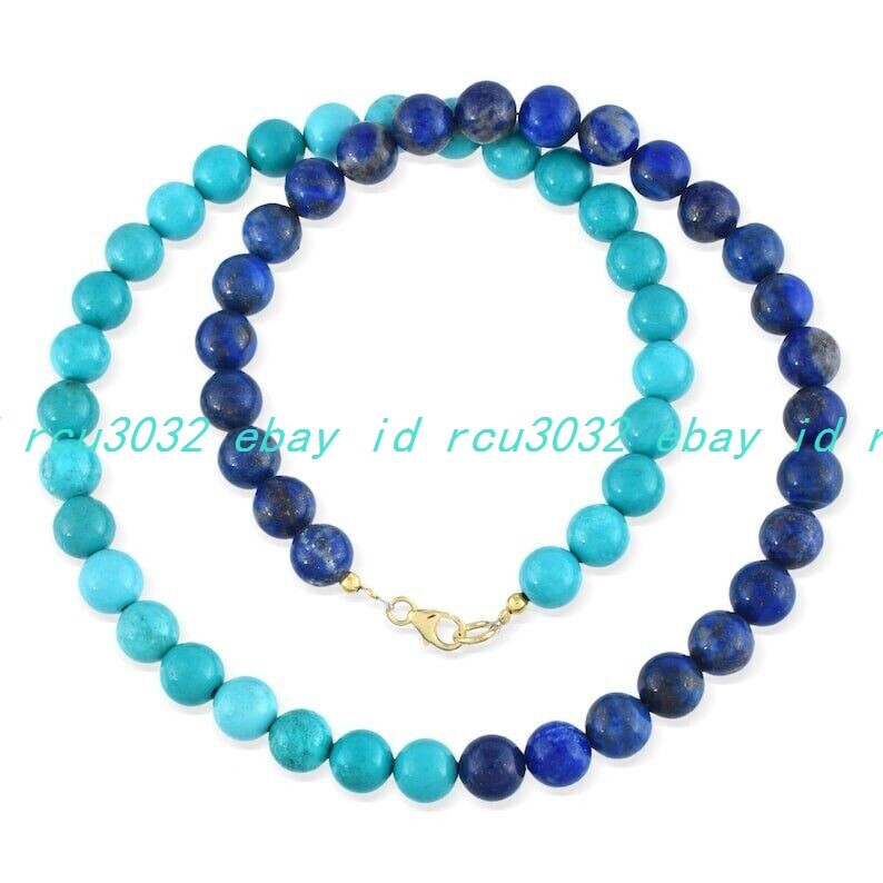 Classic 8mm Blue Turquoise Lapis Lazuli Round Gemstone Beads Necklace16-36 In