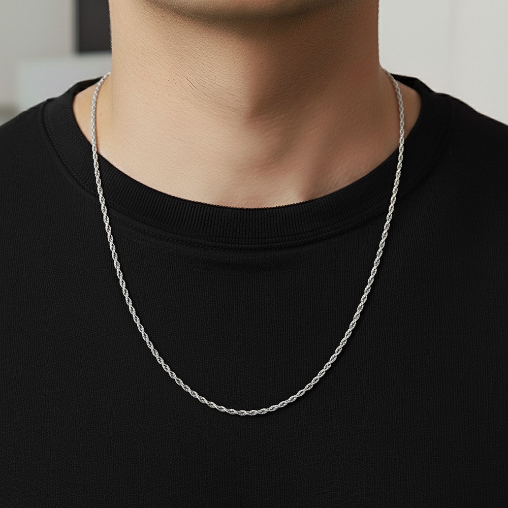 2.3MM Sterling Silver Rope Necklace Chain 16″ 18″ 20″ 22″ 24″ 30″