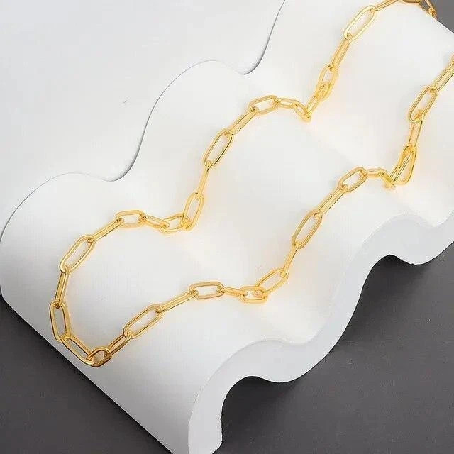 2024 New Solid 925 Sterling Silver Italian Paperclip Rolo Chain Necklace Stamp