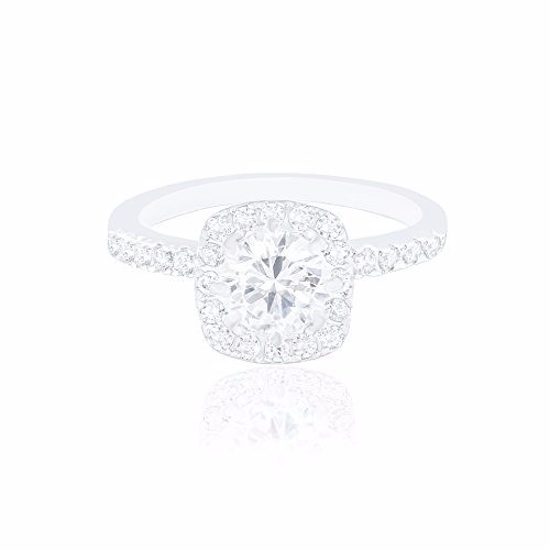 Orrous 18k White Gold Plated Cushion Halo Zirconia Engagement Ring 1.90 carats